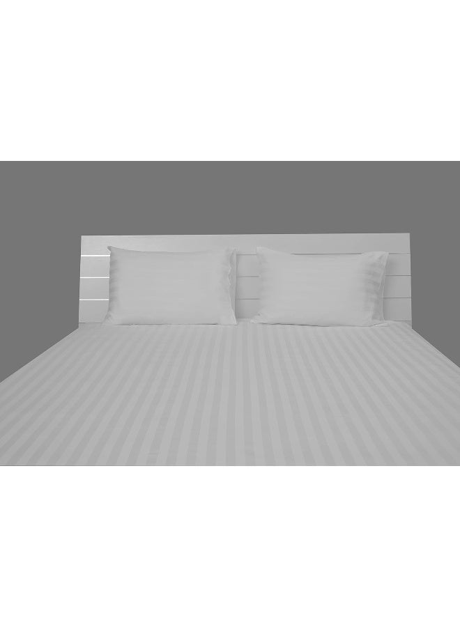 Hotel Linen Klub Hotel Linen Klub Double Bed Sheet Set - 3 Pieces, Premium 100% Cotton Sateen with 250 Thread Count, Elegant 1-Inch Stripe Design, Size: 220 x 240 cm + 2 Pillowcases (50 x 75 cm), Crisp White Finish - Image 4