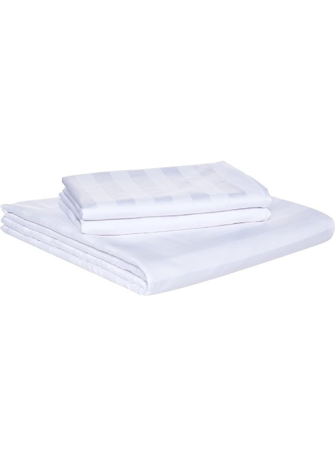 Hotel Linen Klub Hotel Linen Klub Double Bed Sheet Set - 3 Pieces, Premium 100% Cotton Sateen with 250 Thread Count, Elegant 1-Inch Stripe Design, Size: 220 x 240 cm + 2 Pillowcases (50 x 75 cm), Crisp White Finish - Image 1