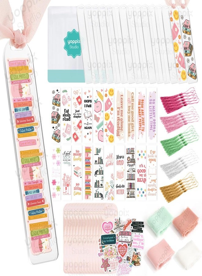 YOPPIX 15 Pieces Acrylic Bookmark Blanks (3mm) - Bookmark Making Kit with 20 Pcs Book Lover UV DTF Sticker, 15 Pcs Ribbon, Cute Bookmarks - Image 1