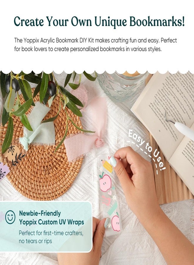 YOPPIX 15 Pieces Acrylic Bookmark Blanks (3mm) - Bookmark Making Kit with 20 Pcs Book Lover UV DTF Sticker, 15 Pcs Ribbon, Cute Bookmarks - Image 2