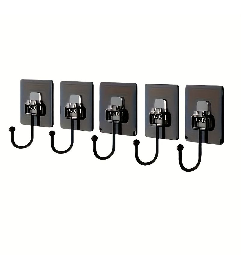 Black Self Adhesive Rotating Hooks 5 Pack Waterproof Sticker Holder for Wall Door Kitchen Bathroom Storage - Image 2