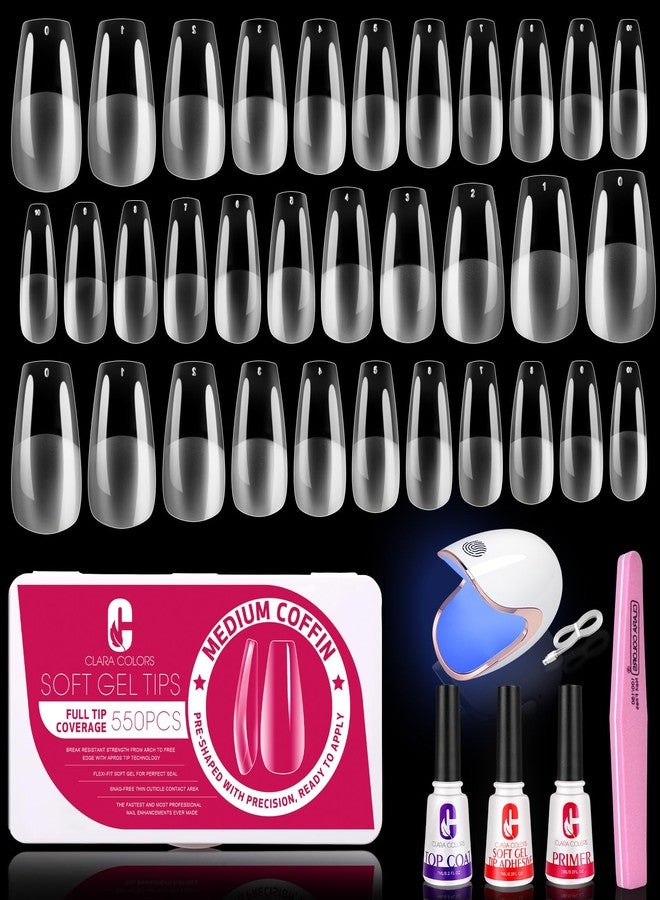 Clara Colors Nail Tips and Glue Gel Kit - 550Pcs Soft Tips Half Matte Medium Coffin Shape - Image 1