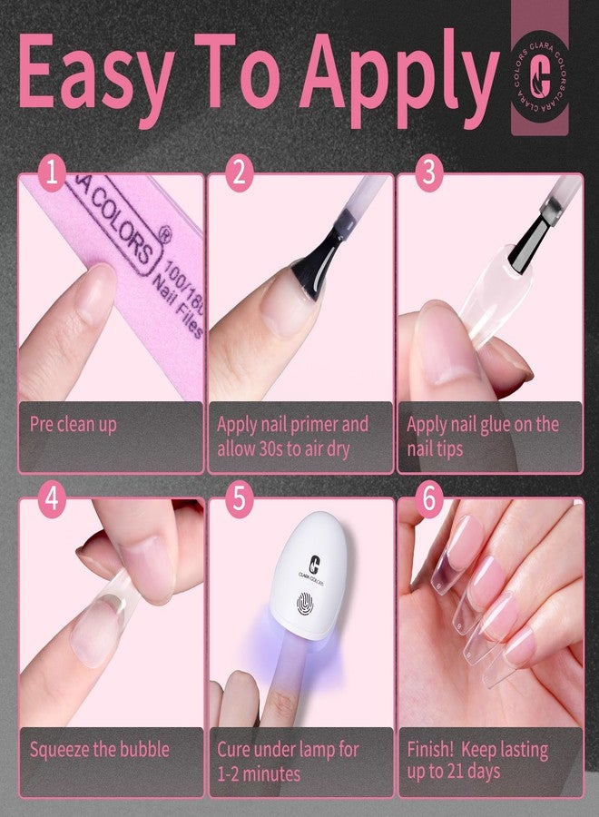 Clara Colors Nail Tips and Glue Gel Kit - 550Pcs Soft Tips Half Matte Medium Coffin Shape - Image 4