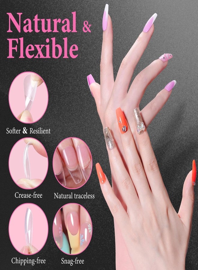 Clara Colors Nail Tips and Glue Gel Kit - 550Pcs Soft Tips Half Matte Medium Coffin Shape - Image 3