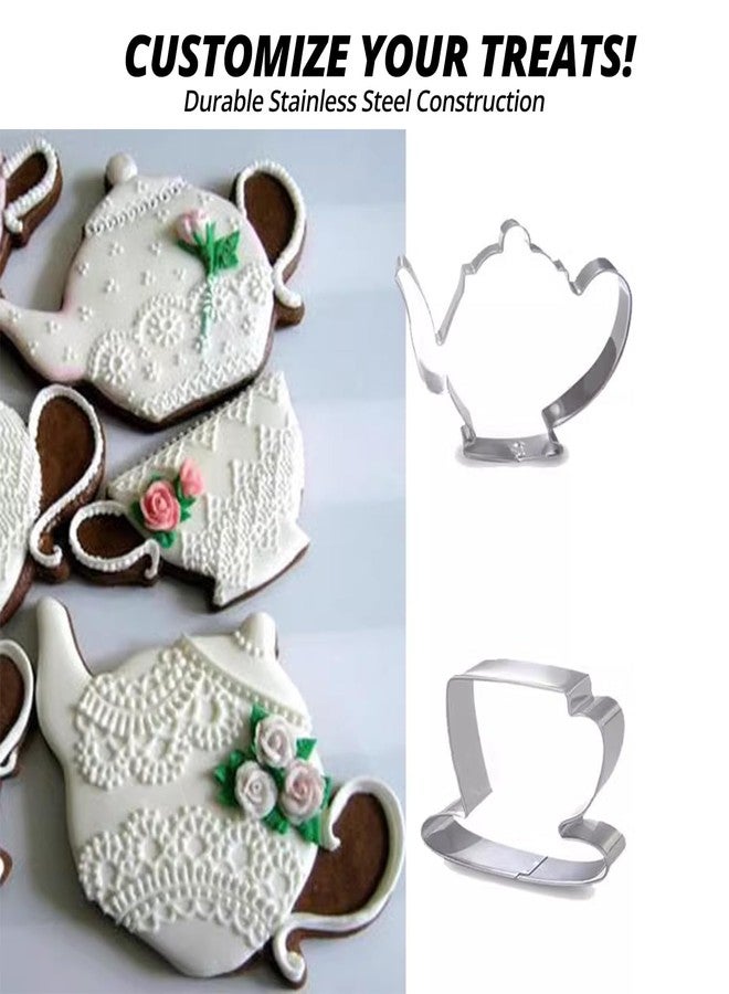 يافيجي مجموعة YAFIYGI من قطعتين لتقطيع البسكويت على شكل فنجان شاي، مصنوعة من الفولاذ المقاوم للصدأ، مثالية لحفلات الشاي وحفلات الزفاف والسندويشات. قطع تقطيع بسكويت كبيرة الحجم لأكواب الشاي والقهوة لحفلات الشاي. - Image 2