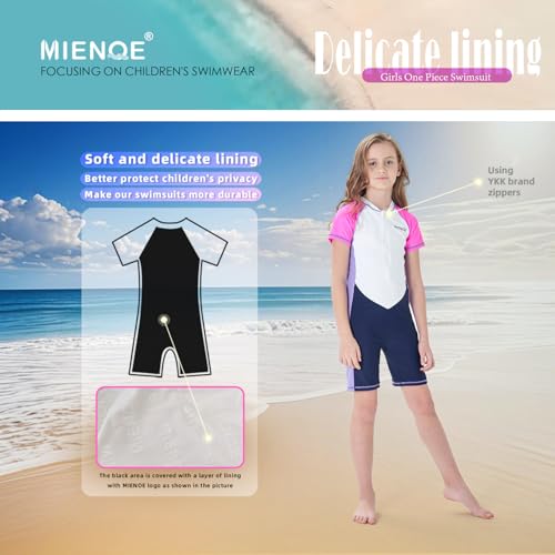 MIENOE Teen Girls One Piece Swimsuit Kid Girls' Water Sport Short Swimsuit UPF 50+ Sun Protection Bathing Suits (Size 10-12Years, White) - Image 5