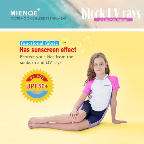 MIENOE Teen Girls One Piece Swimsuit Kid Girls' Water Sport Short Swimsuit UPF 50+ Sun Protection Bathing Suits (Size 10-12Years, White) - Image 4