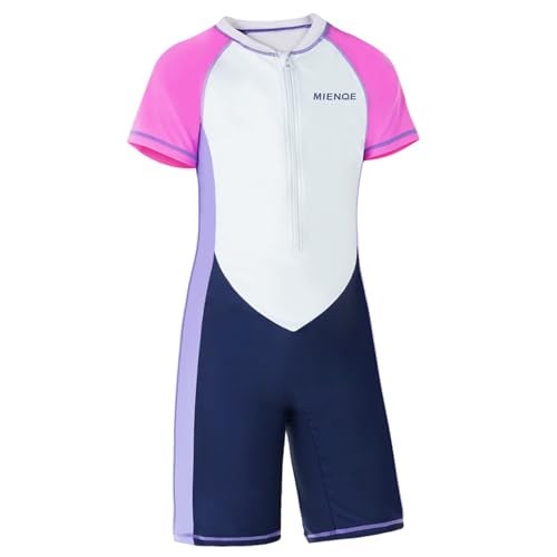 MIENOE Teen Girls One Piece Swimsuit Kid Girls' Water Sport Short Swimsuit UPF 50+ Sun Protection Bathing Suits (Size 10-12Years, White) - Image 1