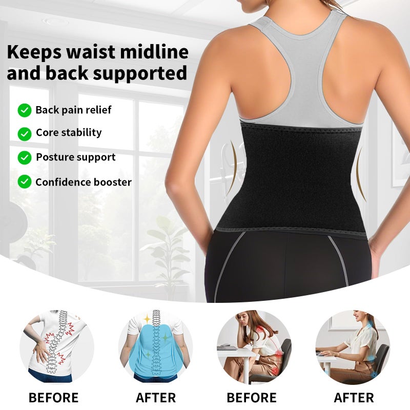 LKV Waist Trainer for Women Working Out - Thick Sweat Band & Slimming Sweat Belt - Body Shaper Waist Trimmer for Lower Belly Fat - Black - Image 4