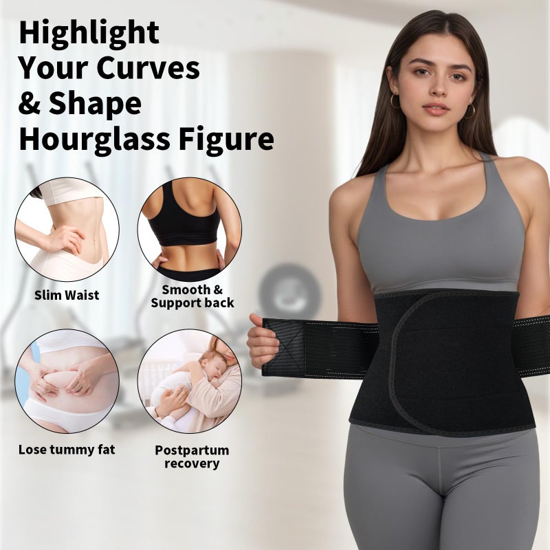 LKV Waist Trainer for Women Working Out - Thick Sweat Band & Slimming Sweat Belt - Body Shaper Waist Trimmer for Lower Belly Fat - Black - Image 2