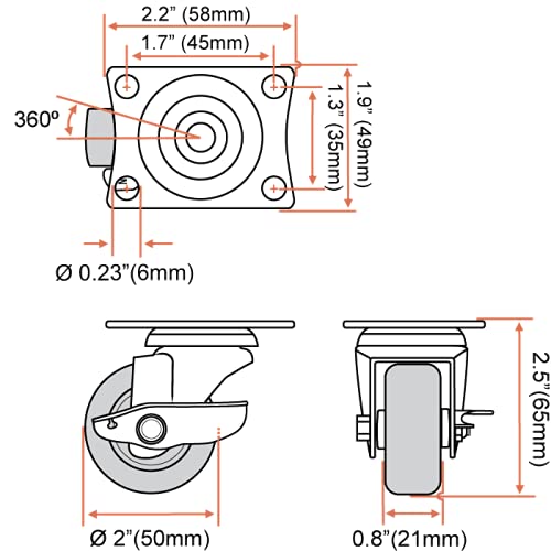 MegaDeal 12 PK 2" Swivel Caster with Brake Wheels Hard Rubber Base with Top Plate & Bearing - Image 2