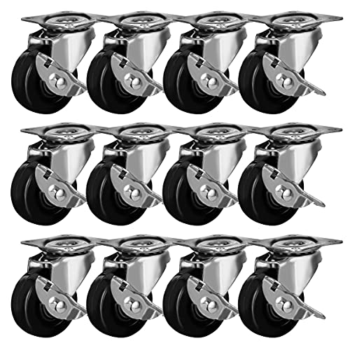 MegaDeal 12 PK 2" Swivel Caster with Brake Wheels Hard Rubber Base with Top Plate & Bearing - Image 1