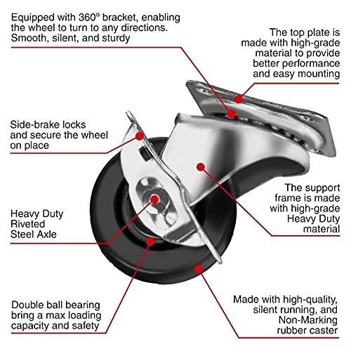 MegaDeal 12 PK 2" Swivel Caster with Brake Wheels Hard Rubber Base with Top Plate & Bearing - Image 3