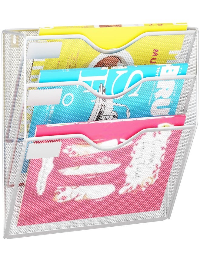 GDINDINFAN 3 Pockets Hanging Wall File Organizer Mail Holder, Wall Mounted Paper Document Folder Holder, Clipboard Storage Organization Magazine Rack, Silver - Image 1