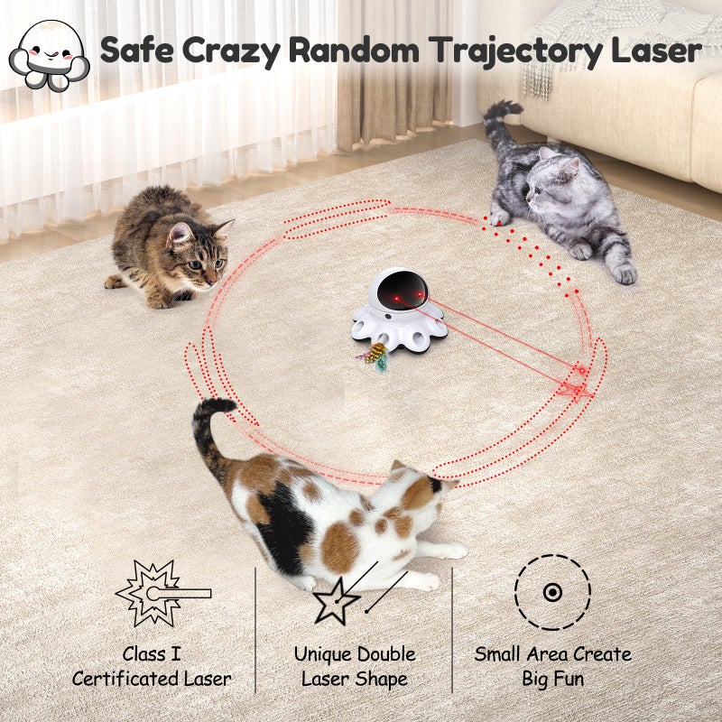 ORSDA Cat Laser Toy, 2-in-1 Interactive Automatic Motion Activated Moving 8 Holes Whack A Mole Feather, USB Rechargeable Electronic Smart Sensor Kitten Toys for Indoor Exercise - Image 3