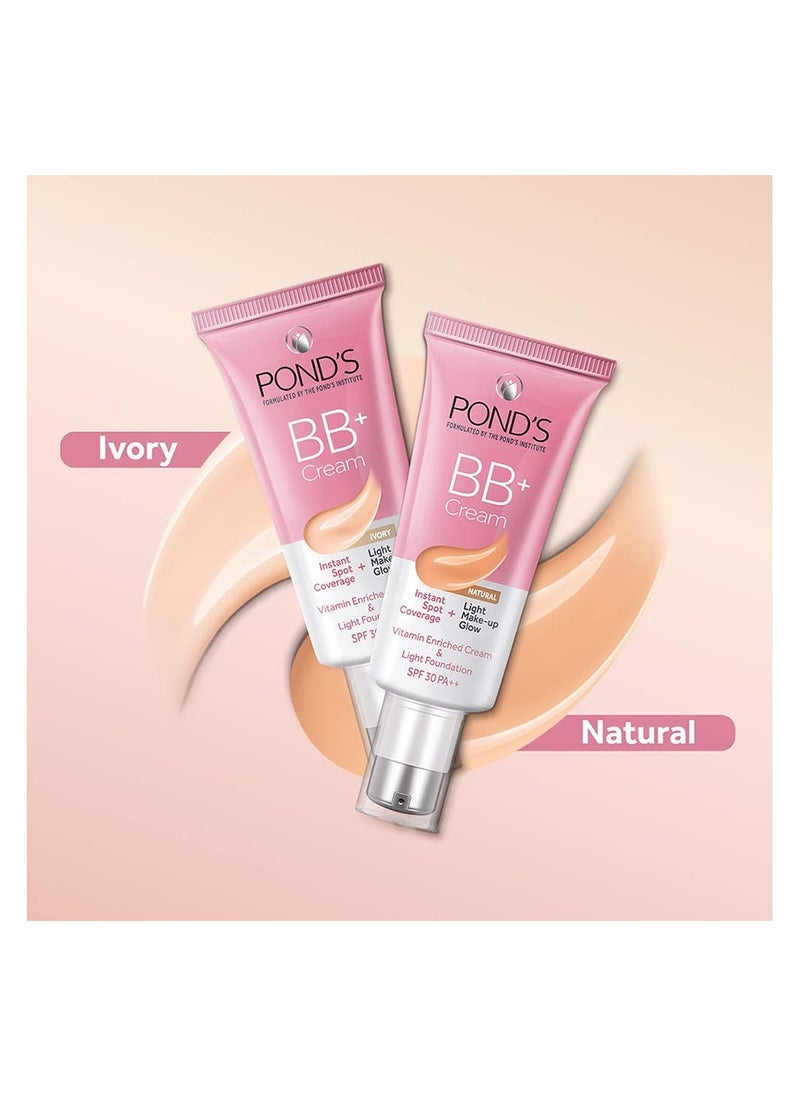 POND'S Bb+ Cream, Instant Spot Coverage + Light Make-Up Glow, Ivory 30G, Natural