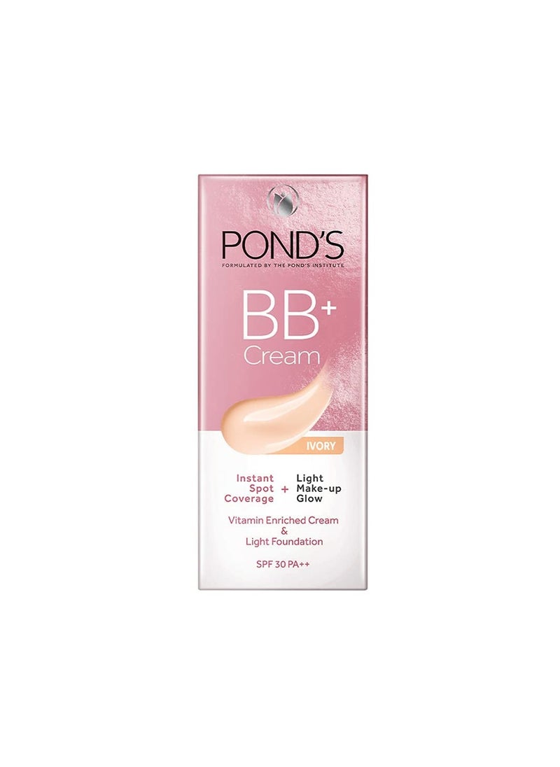 POND'S Bb+ Cream, Instant Spot Coverage + Light Make-Up Glow, Ivory 30G, Natural