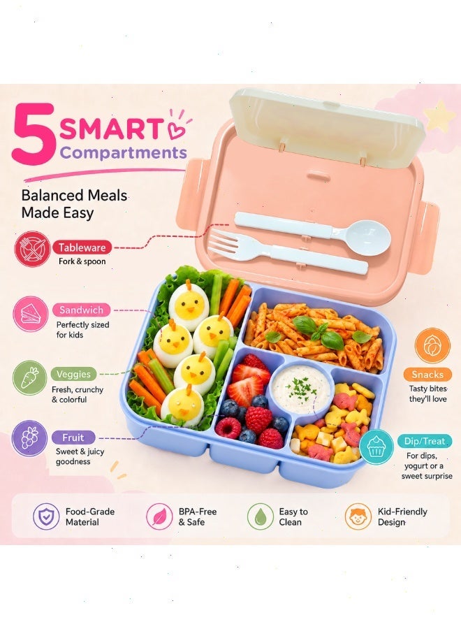Topyich 5-Compartment Lunch Box,  Divided Bento Box with Lid, BPA-Free Leakproof Lunch Box for School, Snacks & Fruits - Image 3