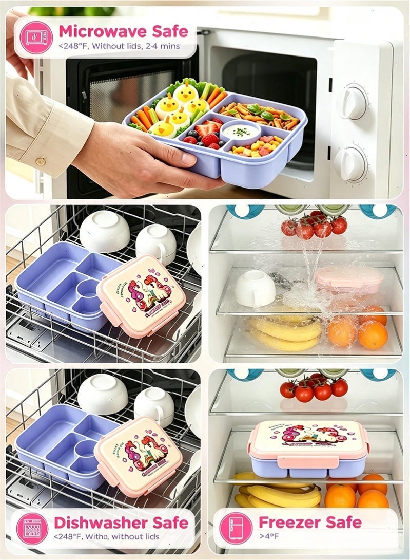 Topyich Kids 5 Compartment Bento Lunch Box, BPA-Free Leak Resistant Food Container with Fork & Spoon, Portable Meal Box for School - Image 5