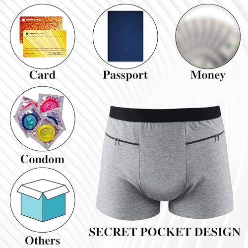 Funnysoft 2 Packs Men Pocket Underwear Boxer Panties Travel Briefs with Front Pockets for Men Compartment Items Accessories(X-Large,Black and Gray) - Image 3