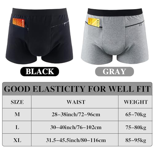 Funnysoft 2 Packs Men Pocket Underwear Boxer Panties Travel Briefs with Front Pockets for Men Compartment Items Accessories(X-Large,Black and Gray) - Image 2