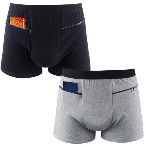 Funnysoft 2 Packs Men Pocket Underwear Boxer Panties Travel Briefs with Front Pockets for Men Compartment Items Accessories(X-Large,Black and Gray) - Image 1