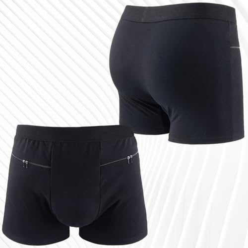 Funnysoft 2 Packs Men Pocket Underwear Boxer Panties Travel Briefs with Front Pockets for Men Compartment Items Accessories(X-Large,Black and Gray) - Image 5