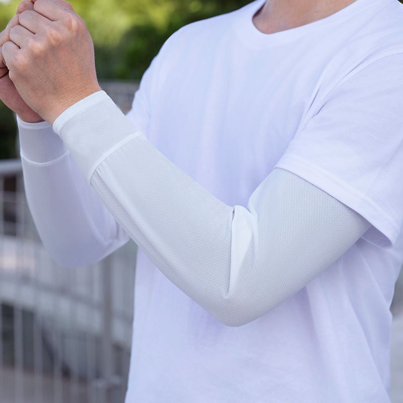 Mens Breathable Sun Protection Arm Sleeves Straight tube solid color no word [white]] 