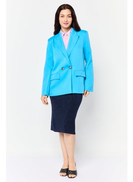 Naanaa Women Petite Plain Semi Formal  Blazer, Blue  - Image 3