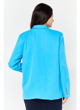 Naanaa Women Petite Plain Semi Formal  Blazer, Blue  - Image 4