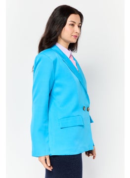 Naanaa Women Petite Plain Semi Formal  Blazer, Blue  - Image 2