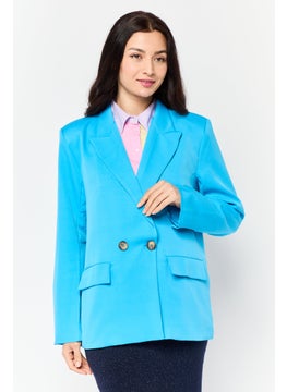 Naanaa Women Petite Plain Semi Formal  Blazer, Blue  - Image 1