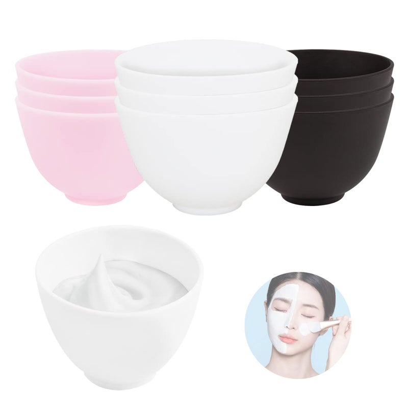 FERCAISH 9Pcs Diy Face Mask Mixing Bowl Microwavable Silicone Facial Mud Bowl Cosmetic Beauty Tool for Home SalonBlackWhite