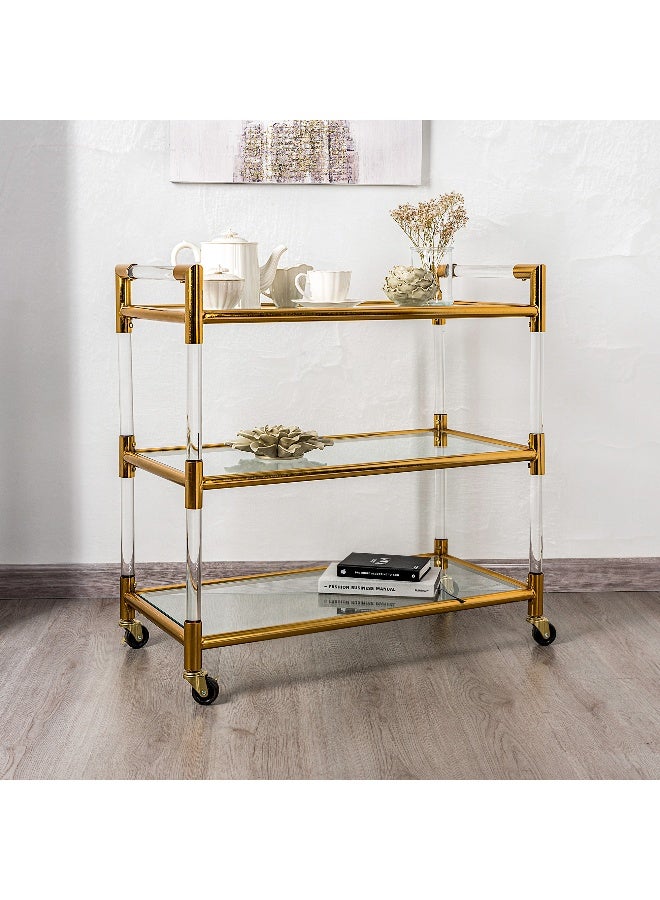 3 Tiers Acrylic Serving Trolley Gold 80x40x81.5Hcm - Image 1
