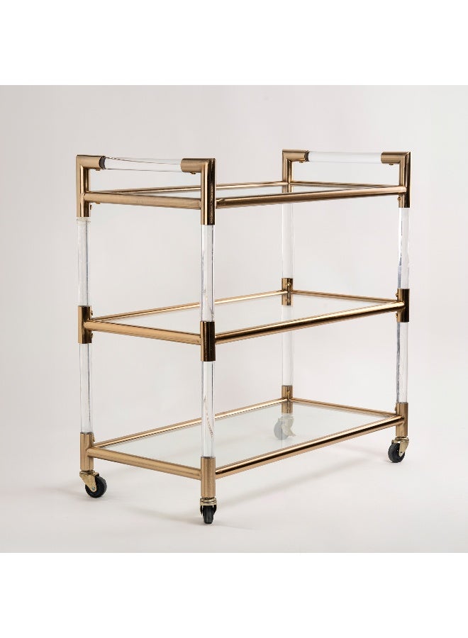 3 Tiers Acrylic Serving Trolley Gold 80x40x81.5Hcm - Image 2