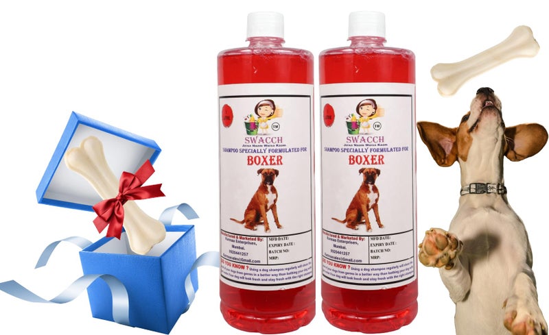 swacch Shampoo | Puppy Safe Shampoo|Boxer Dog Shampoo (1 Litre) (Pack of 2) Strawberry + Medium White Bone |Dog Chew Bones |Teething chew Toy|Dental Teething |Combo Pack - Image 1