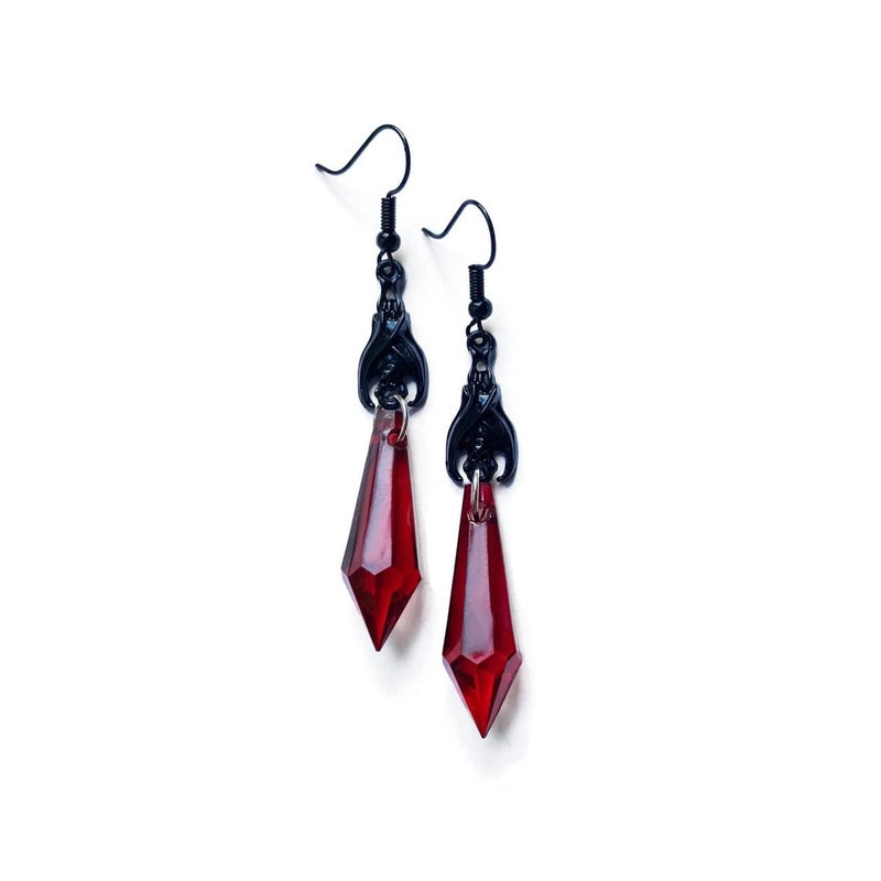 MIFYNN Gothic Dark Bat Dangle Earrings Red Black Crystal Gems Bat Earrings Punk Rock Style Bats Animal Earrings Halloween Costumes Earrings Jewelry for Women (Red) - Image 1