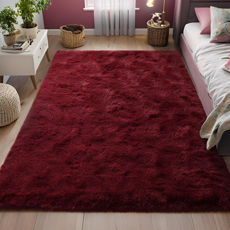 FALARK Fluffy Burgundy Red Rugs for Bedroom, 4x6 Feet Dark Red Area Rug for Living Room, Soft Shaggy Plush Cute Floor Carpet for Boys Kids Girls Bedroom, Non Slip and Washable Carpets for Home Decor - Image 4