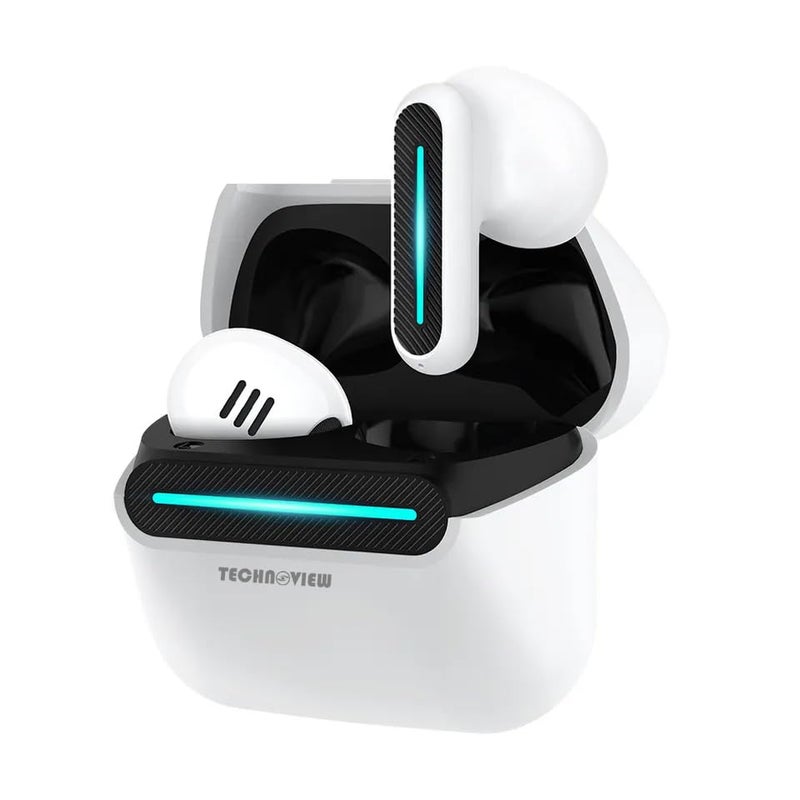 TECHNOVIEW Gaming Earbuds with Advanced ENC Technology,HD Mic,BT V5.3,Low Latency, Sci - Fi Hill Shaped Design,300mAh Battery Life,Fast Charging in 1Hr,6Hrs Playtime,13mm Dynamic Drivers [White] - Image 1