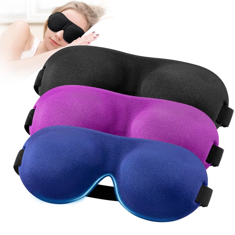 YIVIEW Sleep Mask for Side Sleeper Pack of 3, 100% Light Blocking 3D Eye Masks for Sleeping, Night Blindfold for Women Men - Image 1