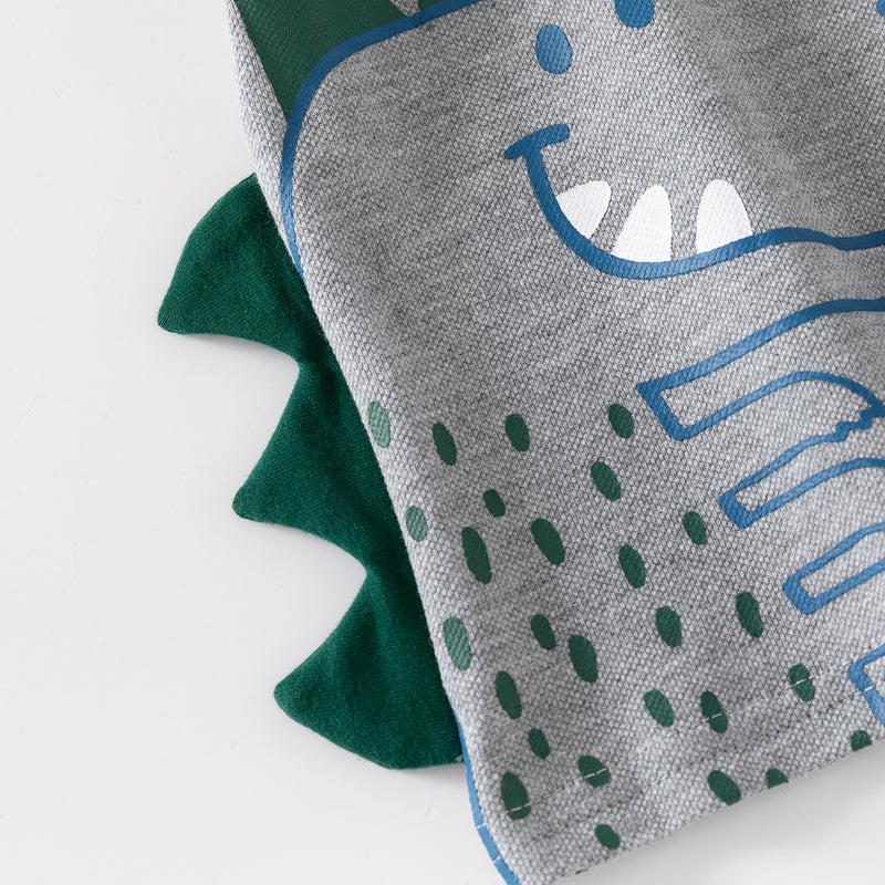 Cartoon Dinosaur Print Lapel Short-Sleeved Boys Polo Shirt Gray Breathable Fashion Polo Shirt - Image 4