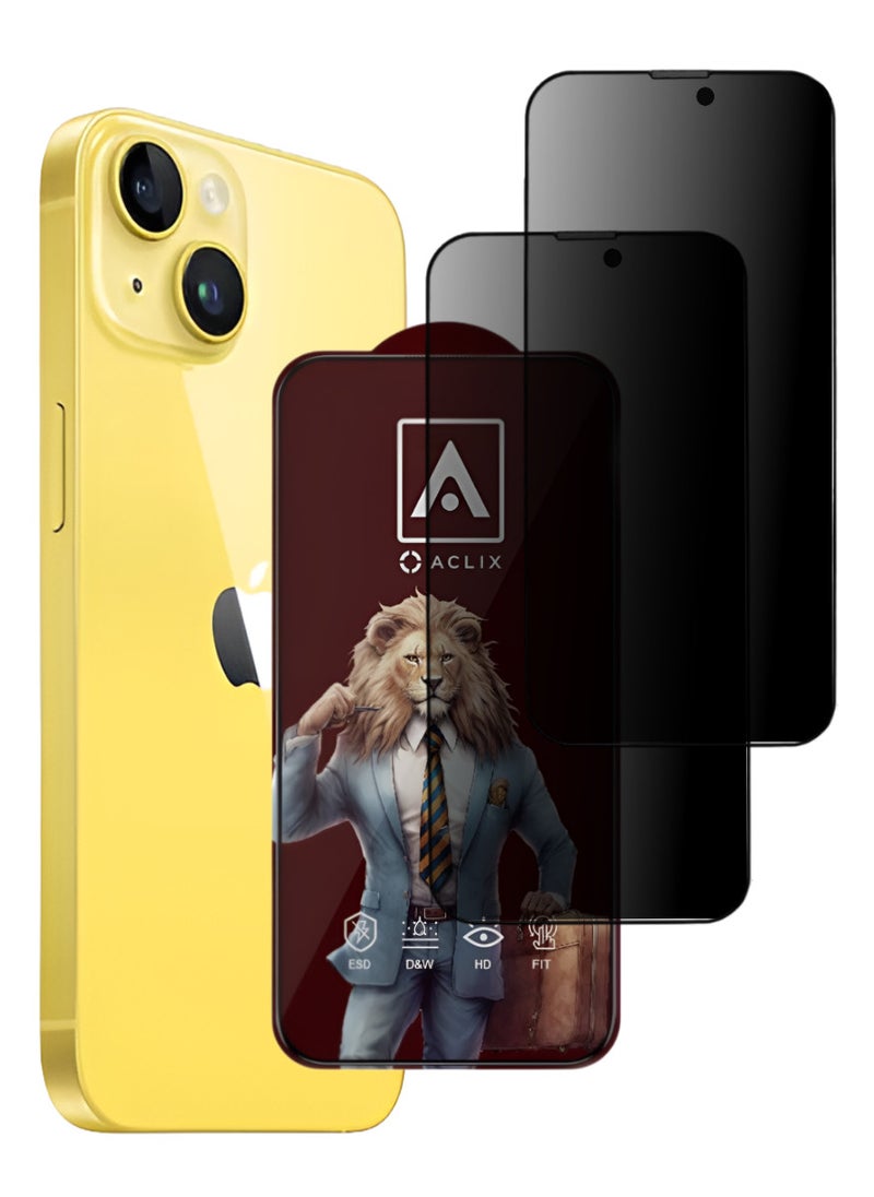 ACLIX 2 Pieces Antistatic ESD Dust Proof Premium Quality High Definition Anti-Spy Privacy Tempered Glass Screen Protector Designed For  iPhone 14 Plus - Image 1