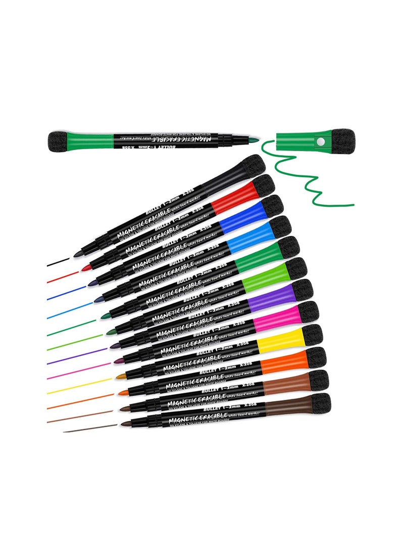 SYOSI Whiteboard Markers, Dry Wipe Pens, White Board Markers Erasable White Board Pens Colour, Magnetic Whiteboard Pens with Eraser, Thin Dry Erase Marker Fine Point, Teacher Supplies(12 Pack)  - Image 1