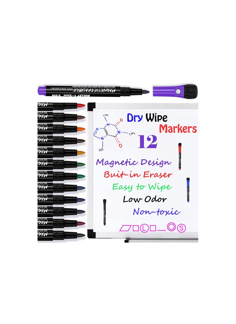 SYOSI Whiteboard Markers, Dry Wipe Pens, White Board Markers Erasable White Board Pens Colour, Magnetic Whiteboard Pens with Eraser, Thin Dry Erase Marker Fine Point, Teacher Supplies(12 Pack)  - Image 2