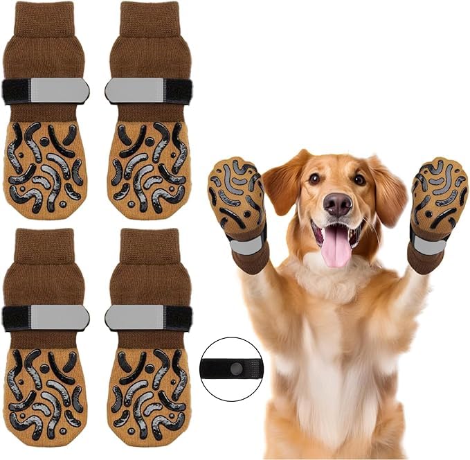KUTKUT 4Pcs Non Slip Dog Socks with Grippers Prevent from Licking Paws, Anti-Slip Medium Dogs Grip Socks for Senior Dogs on Hardwood Floor (Size:- M: L*W: 16cm*6cm) - Image 2