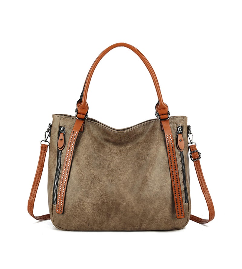My Friday myfriday Vintage Slouchy Tote Bag for Women, Large Vegan Leather Hobo Shoulder Bag Satchel Purse with Adjustable Strap (Khaki) - Image 1