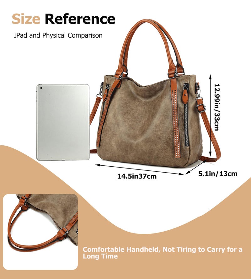 My Friday myfriday Vintage Slouchy Tote Bag for Women, Large Vegan Leather Hobo Shoulder Bag Satchel Purse with Adjustable Strap (Khaki) - Image 4