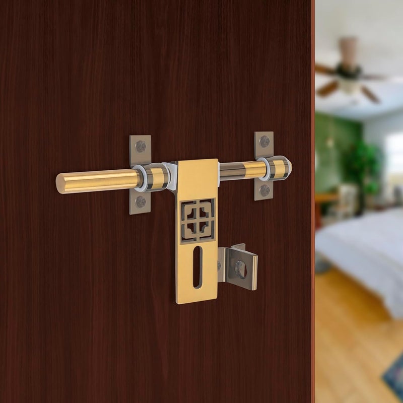 ATOM Atom 96 Inch Steel Aldrop Fancy Aldrop for Door Fittings Kit Door Accessories Black Gold Finish Pack of 1 LemonBG  - Image 1