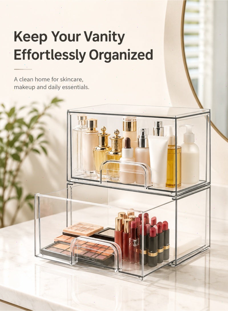 Topyich 2-Pack Clear Stackable Acrylic Storage Drawers, 4.4'' Tall Makeup Organizer, Plastic Bins for Home Organization - Image 5