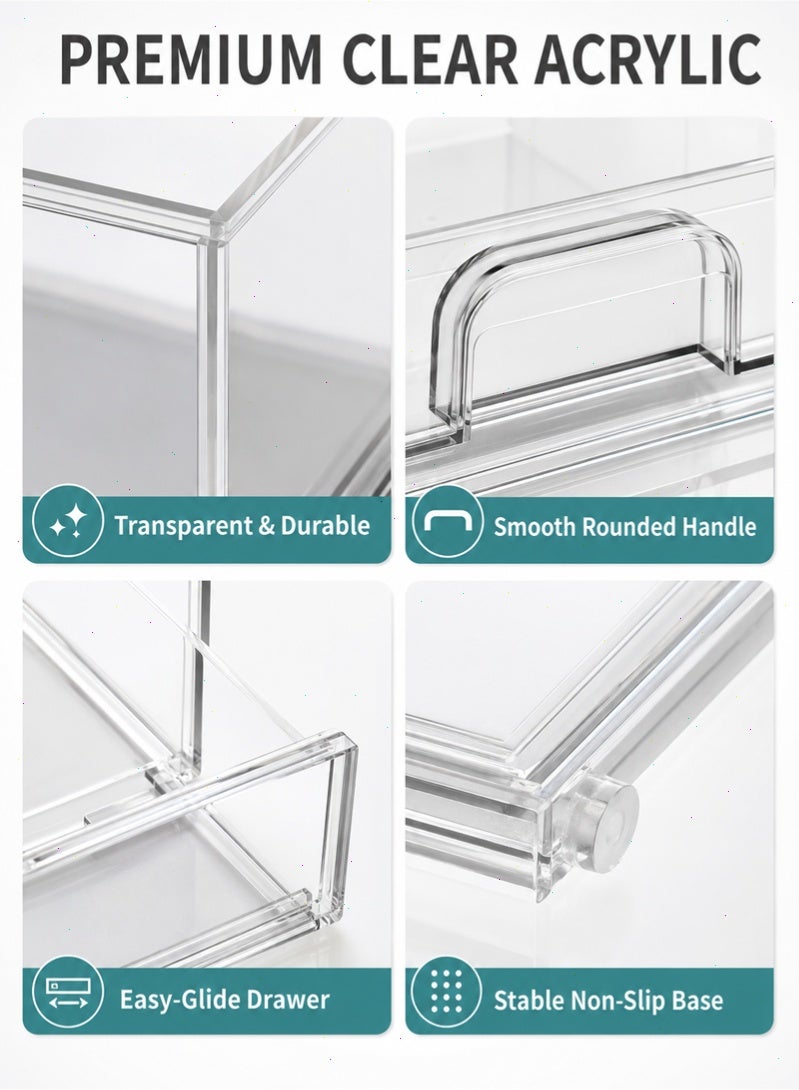 Topyich 2-Pack Clear Stackable Acrylic Storage Drawers, 4.4'' Tall Makeup Organizer, Plastic Bins for Home Organization - Image 4